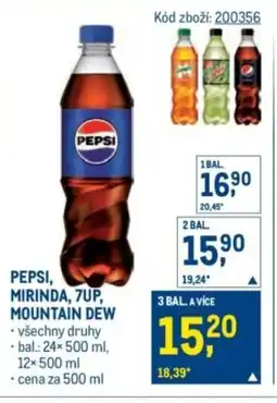 Makro PEPSI, MIRINDA, 7UP, MOUNTAIN DEW nabídka