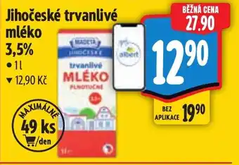 Albert Madeta Jihočeské trvanlivé mléko 3,5% nabídka