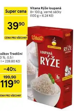 Tesco Vitana Rýže loupaná Super cena, 8× 100 g. varné sáčky nabídka