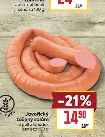 Billa Javořický točený salám z pultu lahůdek cena za nabídka