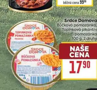 Billa Srdce Domova Bučková pomazánka, Topinková pikantní pomazánka nabídka
