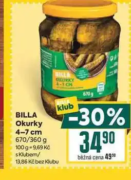 Billa BILLA Okurky 4-7 cm 670/360 g nabídka