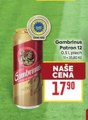 Billa Gambrinus Patron 12 0,51, plech nabídka
