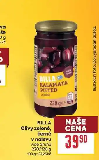 Billa BILLA Olivy zelené, černé v nálevu více druhů 220/120 g nabídka