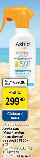 Tesco Astrid Sun Dětské mléko na opalování ve spreji SPF50+, 270 ml nabídka