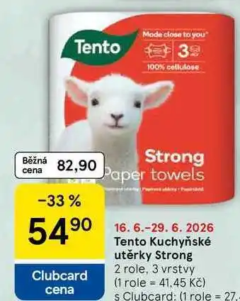 Tesco Tento Kuchyňské utěrky Strong, 2 role, 3 vrstvy nabídka