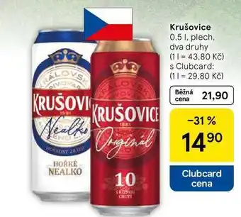 Tesco Krušovice, 0,5 l, plech, dva druhy nabídka