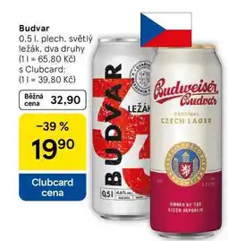Tesco Budvar, 0.5 l, plech, světlý ležák, dva druhy nabídka
