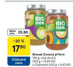 Tesco Bionek Ovocný příkrm, 190 g, více druhů nabídka