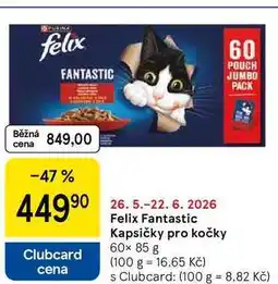 Tesco Felix Fantastic Kapsičky pro kočky, 60× nabídka