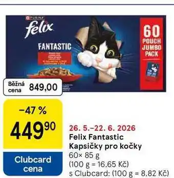 Tesco Felix Fantastic Kapsičky pro kočky, 60× nabídka