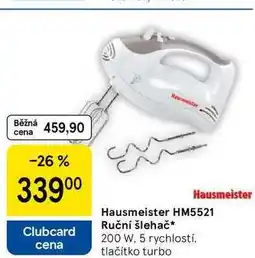Tesco Hausmeister HM5521 Ruční šlehač, 200 W, 5 rychlostí. tlačítko turbo nabídka
