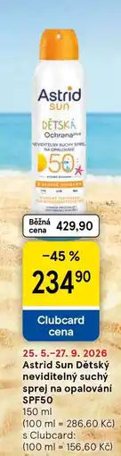Tesco Astrid Sun Dětský neviditelný suchý sprej na opalování SPF50 nabídka