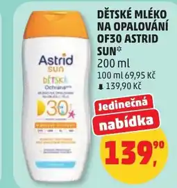 Penny Market Dětské mléko na opalování OF30 astrid sun nabídka