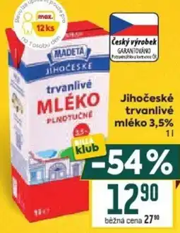 Billa Madeta Jihočeské trvanlivé mléko 3,5% nabídka