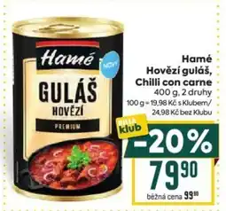 Billa Hamé Hovězí guláš, Chilli con carne nabídka