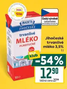 Billa Jihočeské Trvanlivé mléko 3,5% nabídka