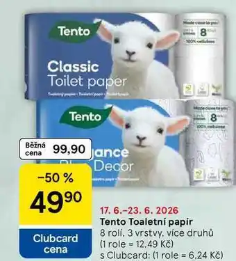 Tesco Tento Toaletní papír, 8 rolí. 3 vrstvy, více druhů nabídka