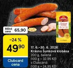 Tesco Krásno Šunková klobása, 200 g, balená nabídka