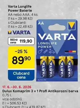 Tesco Varta Longlife Power Baterie AA nebo AAA, 4 ks nabídka