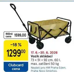 Tesco Vozík skládací, 73 x 51 x 92 cm. 60 l, max. zatížení 50 kg nabídka