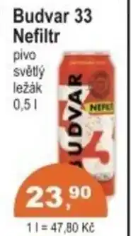 Coop Budvar 33 Nefiltr pivo světlý ležák nabídka