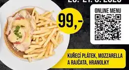 Jip Kuřecí plátek, mozzarella a rajčata, hranolky nabídka