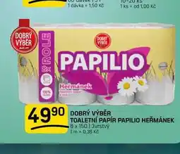 Flop DOBRÝ VÝBĚR TOALETNÍ PAPÍR PAPILIO HEŘMÁNEK 8 x 150 | 3vrstvý nabídka