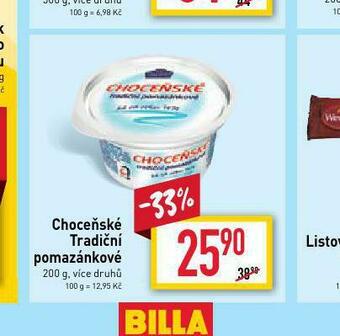 Billa Choceňské tradiční pomazánkové nabídka