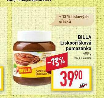 Billa Billa lískooříšková pomazánka nabídka