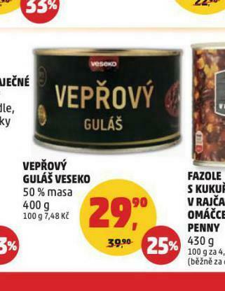 Penny Market Vepřový guláš veseko nabídka