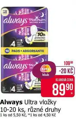 Teta Always Ultra vložky 10-20 ks, různé druhy nabídka
