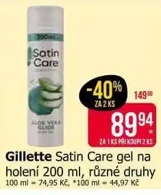 Teta Gillette Satin Care gel na holení 200 ml nabídka