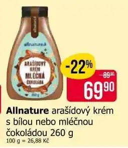 Teta Allnature arašídový krém s bílou nebo mléčnou čokoládou 260 g nabídka