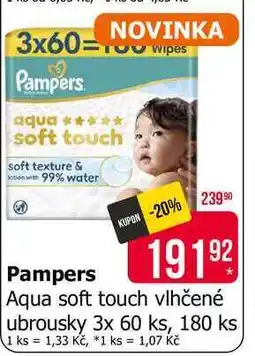 Teta Pampers Aqua soft touch vlhčené ubrousky 3x 60 ks, 180 ks nabídka