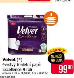 Teta Velvet 4vrstvý toaletní papír Excellence 9 rolí nabídka