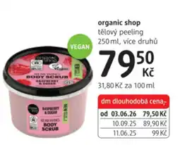 dm drogerie Organic shop tělový peeling nabídka