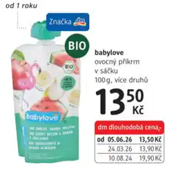 dm drogerie Babylove ovocný příkrm v sáčku nabídka