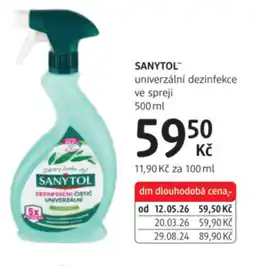 dm drogerie SANYTOL univerzální dezinfekce ve spreji nabídka