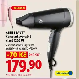 Lidl CIEN BEAUTY Cestovní vysoušeč vlasů 1200 W nabídka