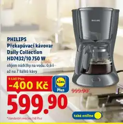 Lidl PHILIPS Překapávací kávovar Daily Collection HD7432/10 750 W nabídka