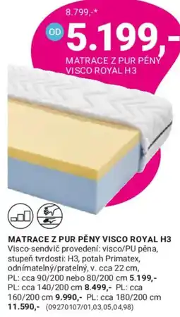 Möbelix Matrace z pur pěny visco Royal H3 nabídka