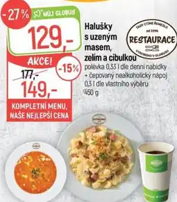 Globus Halušky s uzeným masem, zelím a cibulkou nabídka