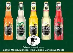 Adam Frisco, vratná láhev Spritz, Mojito, Mimosa, Piña Colada, Jahodové Mojito nabídka