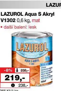 Barvy a laky drogerie LAZUF LAZUROL Aqua S Akryl V1302 0,6 kg, mat nabídka