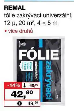 Barvy a laky drogerie REMAL fólie zakrývací univerzální, 12 μ, 20 m², 4 x 5 m nabídka