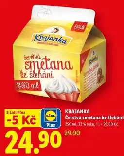 Lidl Krajanka čerstvá smetana ke šlehání, 250 ml, 33% nabídka