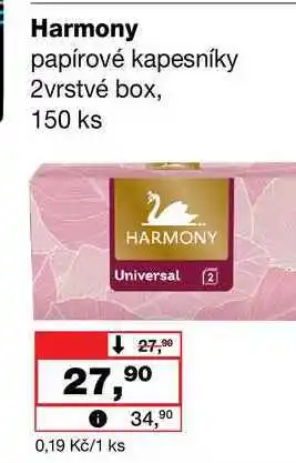 Barvy a laky drogerie Harmony papírové kapesníky 2vrstvé box, 150 ks nabídka