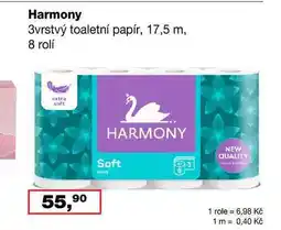 Barvy a laky drogerie Harmony 3vrstvý toaletní papír, 17,5 m, 8 rolí nabídka