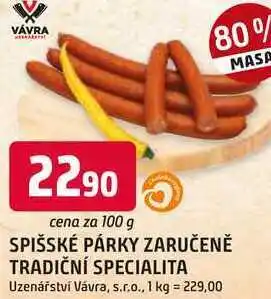Trefa SPIŠSKÉ PÁRKY ZARUČENĚ TRADIČNÍ SPECIALITA nabídka